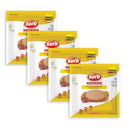 Euro Nachani Khakhra 180Gm Pack of 4|Roasted Not Fried | Cholesterol Free | Zero Transfat |Vacuum-Sealed for Freshness | Authentic Gujarati Snack, Ideal for Tea Time | Healthy Khakhra Options| Healthy Snacking