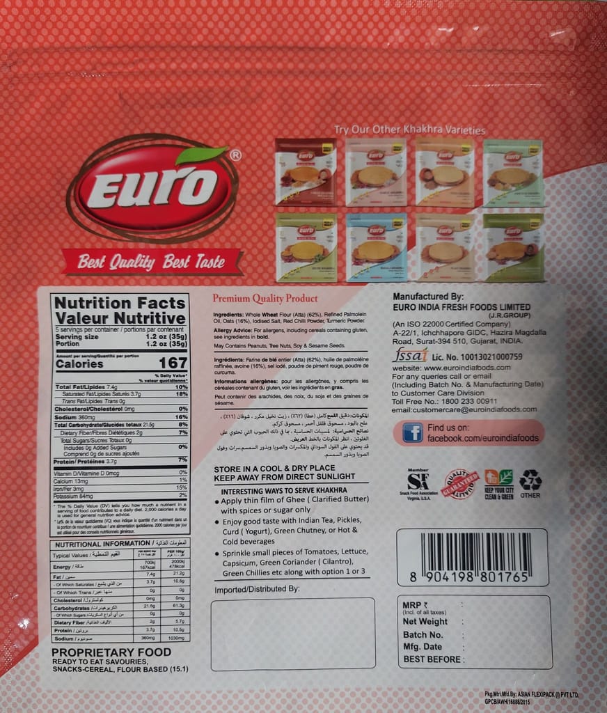 Euro Oats Khakhra 180Gm Pack of 4