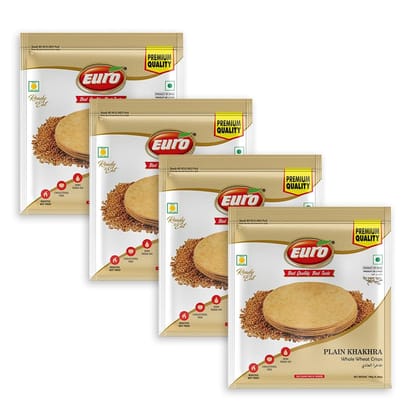 Euro Plain Khakhra 180Gm Pack of 4|Roasted Not Fried | Cholesterol Free | Zero Transfat |Vacuum-Sealed for Freshness | Authentic Gujarati Snack, Ideal for Tea Time | Healthy Khakhra Options| Healthy Snacking Euro Plain Khakhra 180Gm Pack of 4|Roasted Not Fried | Cholesterol Free | Zero Transfat |Vacuum-Sealed for Freshness | Authentic Gujarati Snack, Ideal for Tea Time | Healthy Khakhra Options| Healthy Snacking