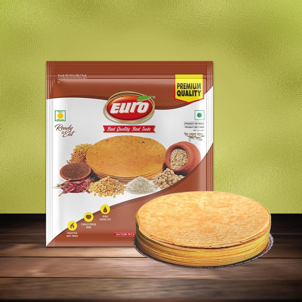 Euro Seven Grain Khakhra 180Gm Pack of 4|Roasted Not Fried | Cholesterol Free | Zero Transfat |Vacuum-Sealed for Freshness | Authentic Gujarati Snack, Ideal for Tea Time | Healthy Khakhra Options| Healthy Snacking