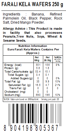 Euro Premium Farali Banana Chips Wafers | Fresh, Healthy, Thin, Crispy, Namkeen Snacks|Authentic Taste, Ideal for Snacking Pleasure |Zero Trans Fats, Cholesterol-Free