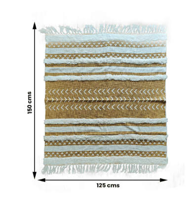 Homitecture Premium 125x150 cm Cotton Throw Blanket - Soft & Cozy Sofa and Couch Accent - Trending Home Décor for Extra Comfort, Relaxation, and Style - Yellow with White Strips,Pack of 1