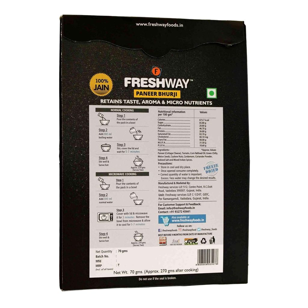 Jain Paneer Bhurji(Pack of 2) Jain Paneer Bhurji Ready to Eat Freeze Dried with No Added Preservative & Colors