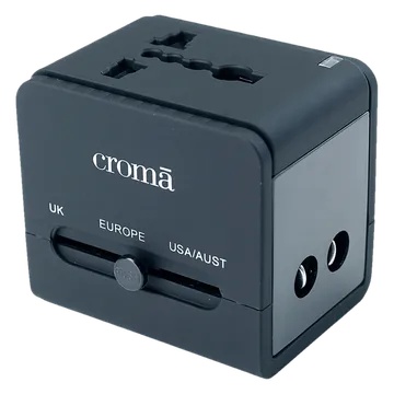 Croma 4 Plugs Universal Travel Adapter (with Dual USB Port, Black)