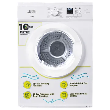 Croma 7 kg Fully Automatic Front Load Dryer (Fixed Frequency Motor, White)