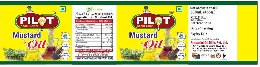 Pilot Cold Pressed Kachhi Ghani Mustard Oil, 500ML
