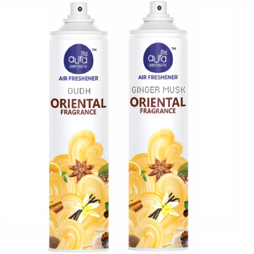 Aura Aerosols Air Freshener 300ml (Pack of 2) - Oudh & Ginger Musk