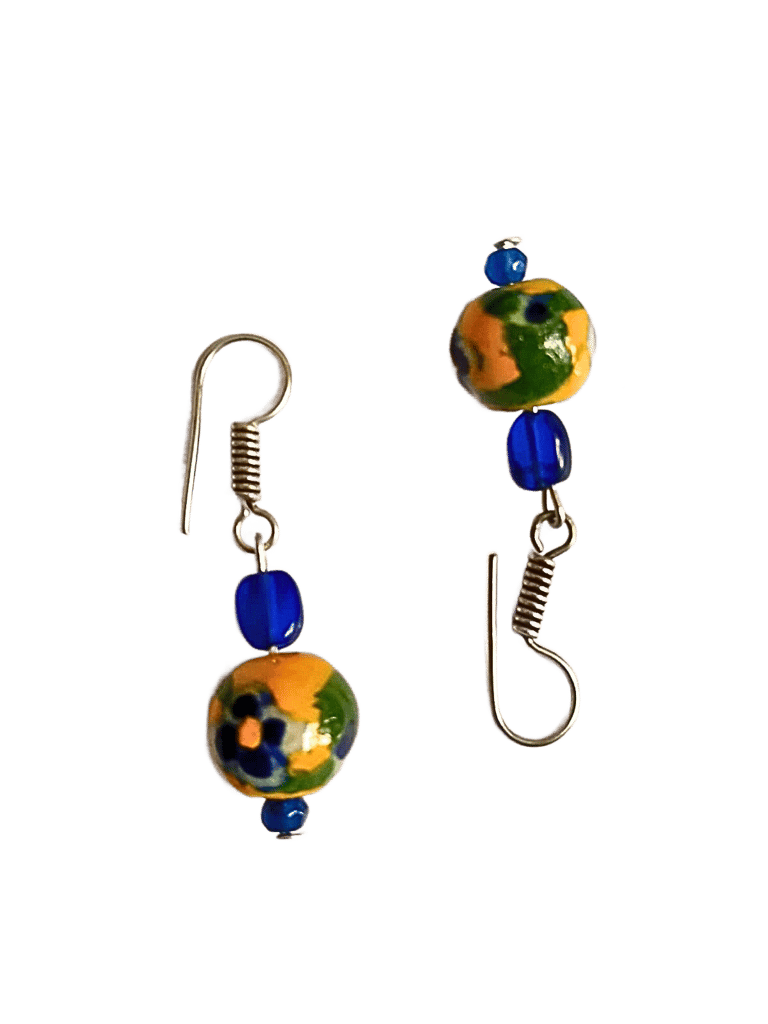 Blue Pottery Beads Earrings-(ER-09)