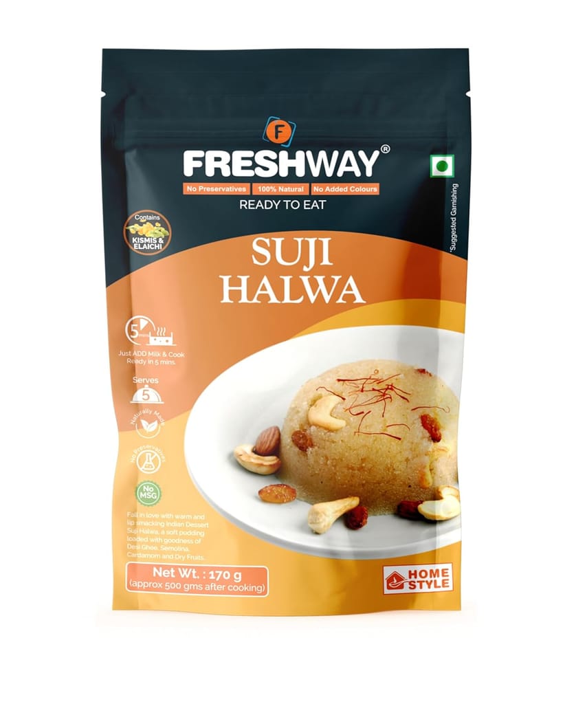 Freshway Suji Halwa Ready to Eat | A Nutritious, Flavor Packed Indian Comfort Meal in Minutes