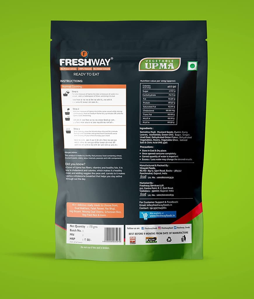 Freshway Ready To Eat Vegetable Upma Home Style & Vegetable Poha Home Style