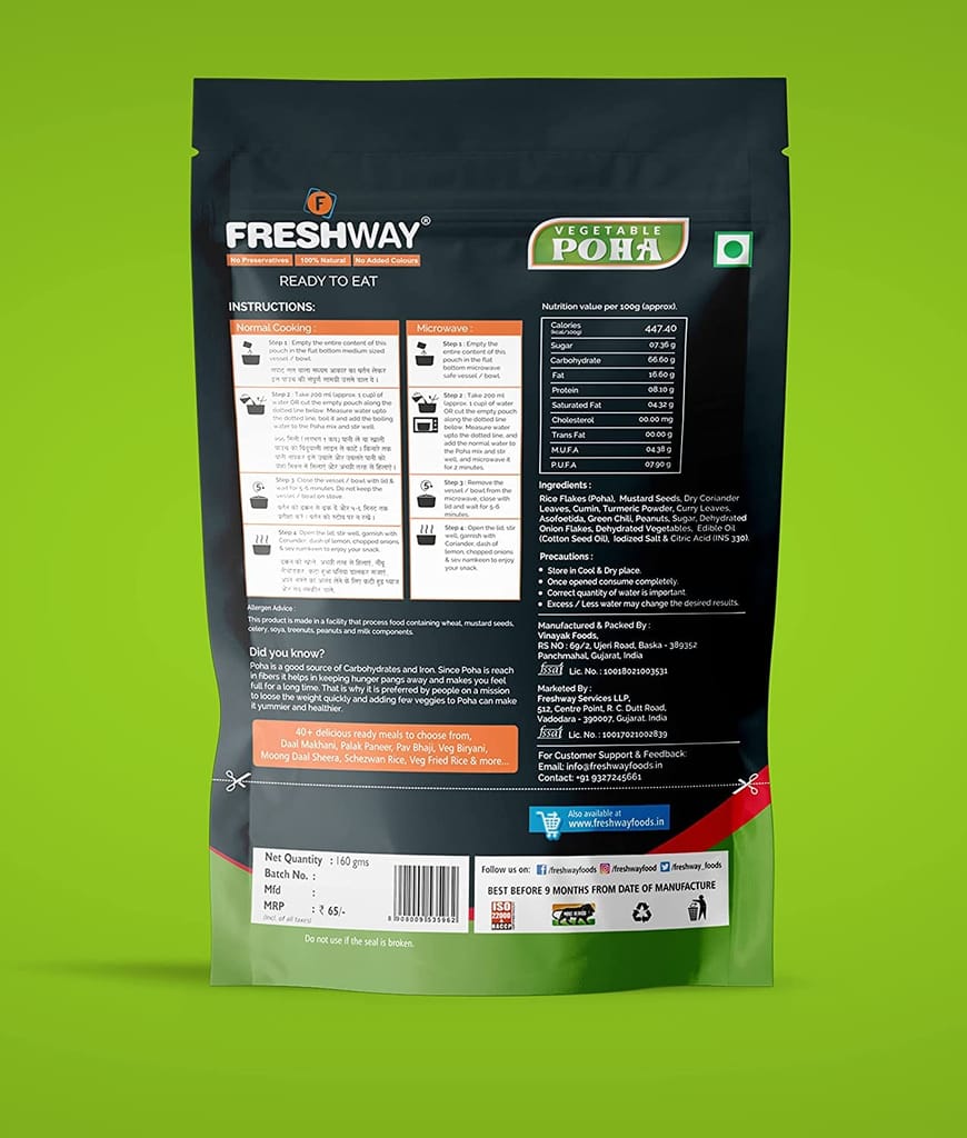 Freshway Ready To Eat Vegetable Upma Home Style & Vegetable Poha Home Style