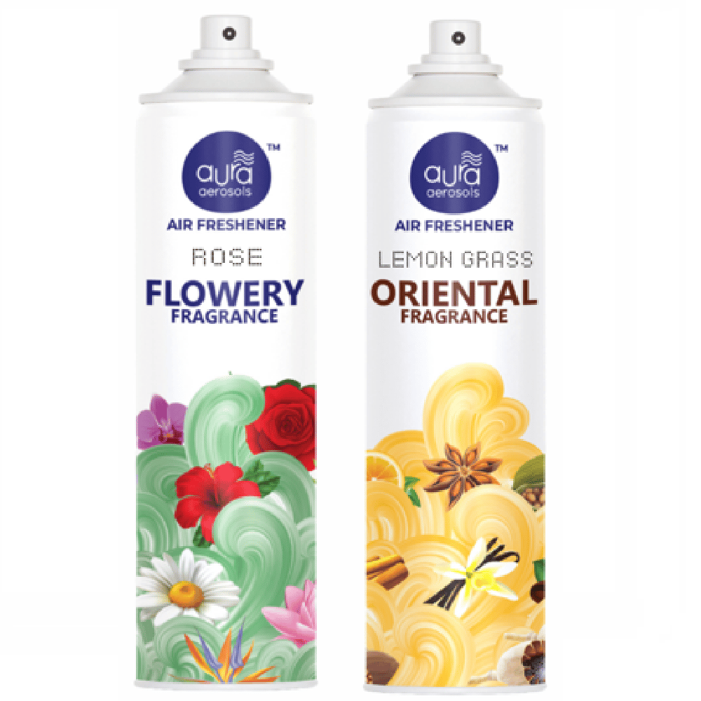 Aura Aerosols Air Freshener 300ml (Pack of 2) - Rose & Lemon Grass