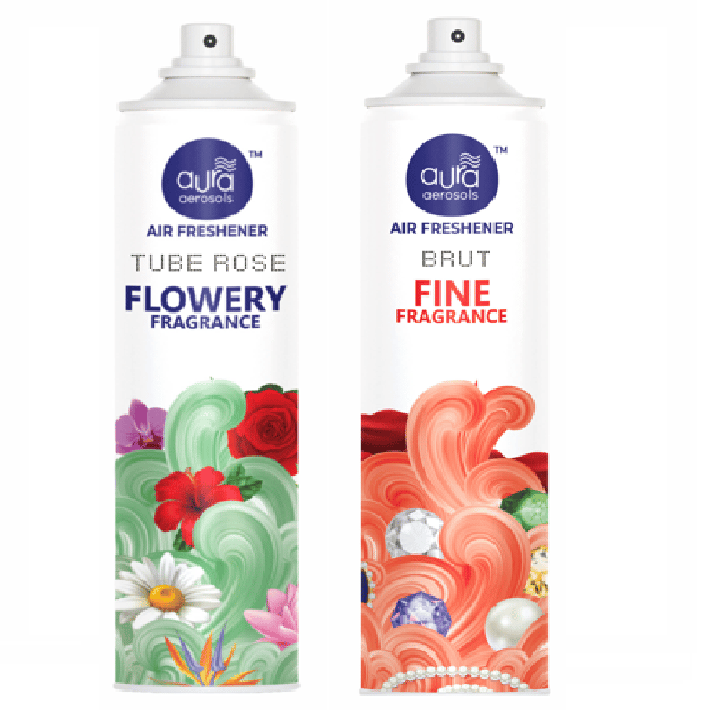 Aura Aerosols Air Freshener 300ml (Pack of 2) - Tube Rose & Brut