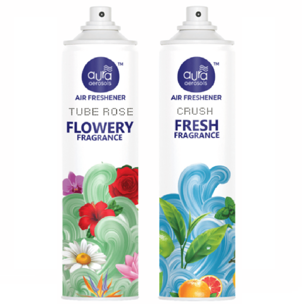 Aura Aerosols Air Freshener 300ml (Pack of 2) - Tube Rose & Crush
