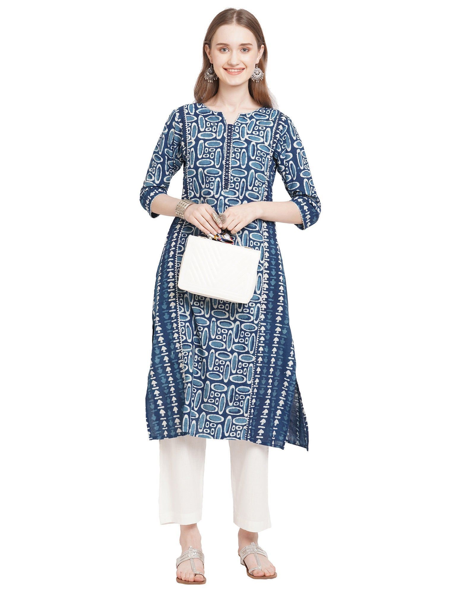 Neel dabu indigo mirror work pure cotton kurta