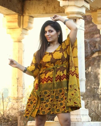 Sun kissed Organic cotton Hand printed Short Caftan Dress Sun kissed Organic cotton Hand printed Short Caftan Dress