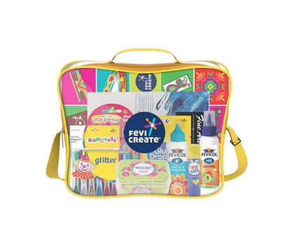 Fevicreate Art &  Craft Kit, All in One DIY Crafting Kit for Children, Back to School Bag Includes a Sling Bag with Assorted Colours, Canvas, Activity Book |Best Gift for Boys &  Girls Ages 514