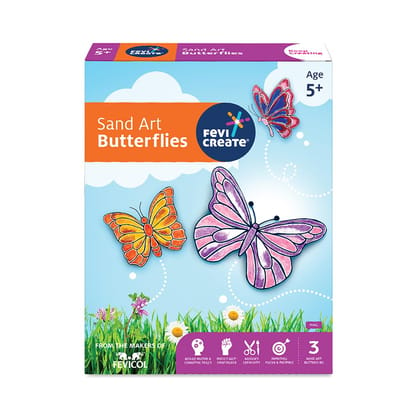 Pidilite Fevicreate DIY Sand Art Butterflies Art &  Craft kit Includes Butterfly templates, MultiColoured Sand, Fevicol MR, Magnet Strip, Spatula &  More Best Gift for Boys &  Girls Age 5 Years+