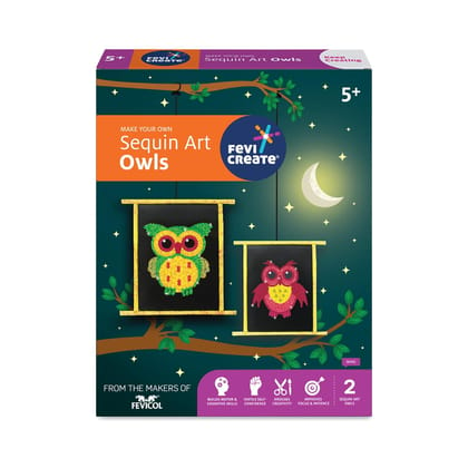 Pidilite Fevicreate DIY Sequin Art Owls Art &  Craft kit Includes Printed Owl templates, MultiColoured Sequins, Fevicol MR, Magnet Strip &  More Best Gift for Boys &  Girls Age 5 Years+