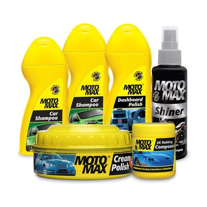 PIDILITE Motomax Car Grooming Kit 2  Cream Polish 230 g, Car Shampoo (2U x 100 ml), 2k Rubbing Compound 100 g, Dashboard Polish 100 ml, Shiner Polish 100 ml