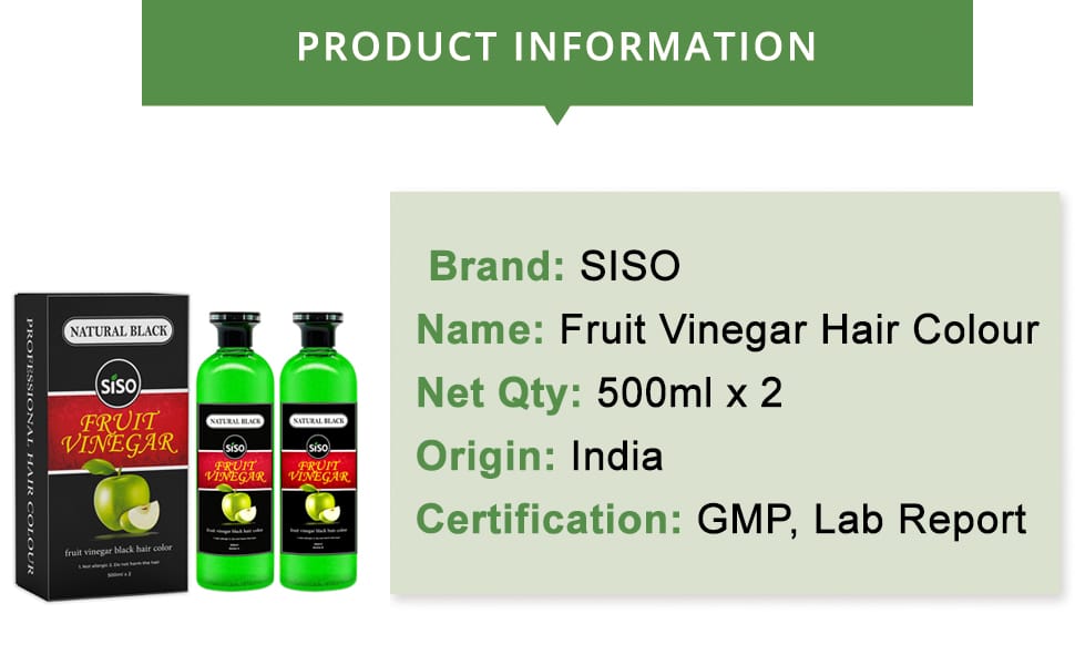 Siso Fruit Vinegar Hair Color, Natural Black Color Dye for Hair Care, Natural Ammonia Free Color Dye (500ml x 2) | Made In India