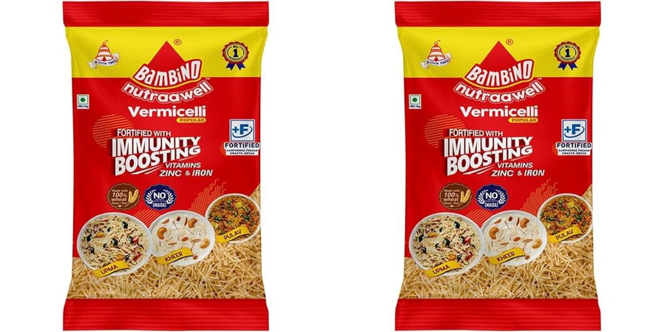 Bambino Vermicelli | Vegetarian Plain Vermicelli | Sada Sewaiyan | 400 grams each pouch | Pack of 2 | 800 Gm Pack