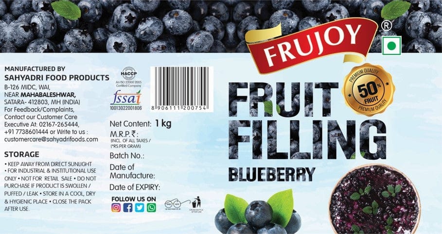 Frujoy Blueberry Filling 1kg | For Cake | Dessert | Custard | Pastry | Muffins | Baking Essentials