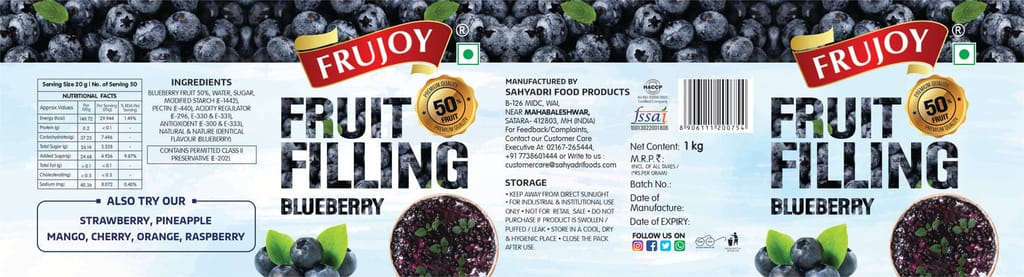 Frujoy Blueberry Filling 1kg | For Cake | Dessert | Custard | Pastry | Muffins | Baking Essentials