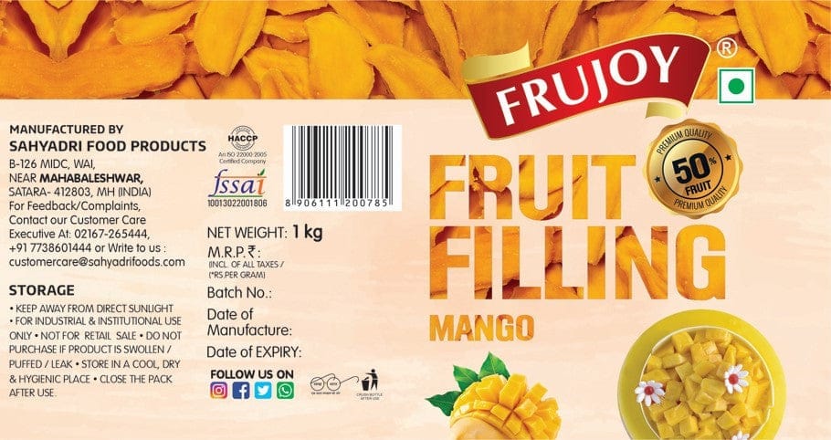 Frujoy Mango Filling 1kg | For Cake | Dessert | Custard | Pastry | Muffins | Baking Essentials
