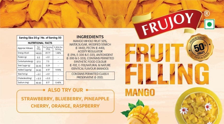 Frujoy Mango Filling 1kg | For Cake | Dessert | Custard | Pastry | Muffins | Baking Essentials