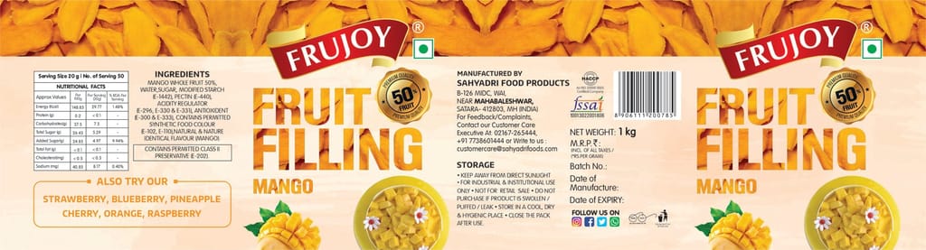 Frujoy Mango Filling 1kg | For Cake | Dessert | Custard | Pastry | Muffins | Baking Essentials