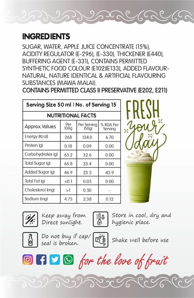 Frujoy Mava Malai syrup 750ml | For Drinks Juices | Fruit Mocktail | Cocktail | Sharbat | Baking Essentials | Beverages