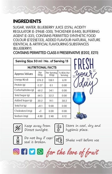 Frujoy Blueberry syrup 750ml | For Fruit Mocktail | Cocktail | Cake | Baking Essentials
