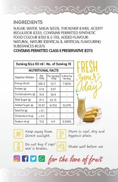 Frujoy Kulfi Falooda 750ml | For Drinks Juices | Fruit Mocktail | Cocktail | Sharbat | Faluda | Baking Essentials | Beverages