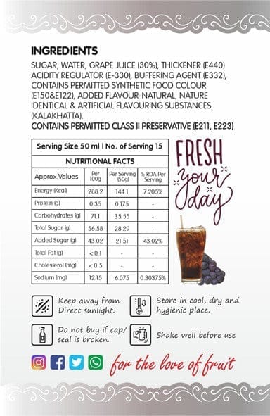 Frujoy Kala Khatta Syrup 750ml | For Fruit Mocktail | Cocktail | Juices & Shake| Beverages