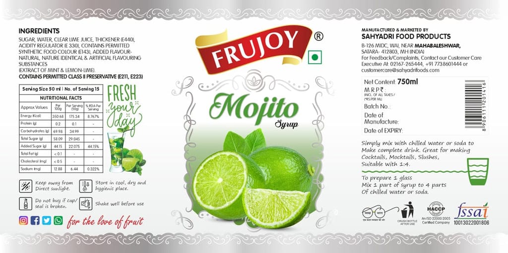 Frujoy Mojito 750ml | For Fruit Mocktail | Cocktail | Juices & Shake| Beverages