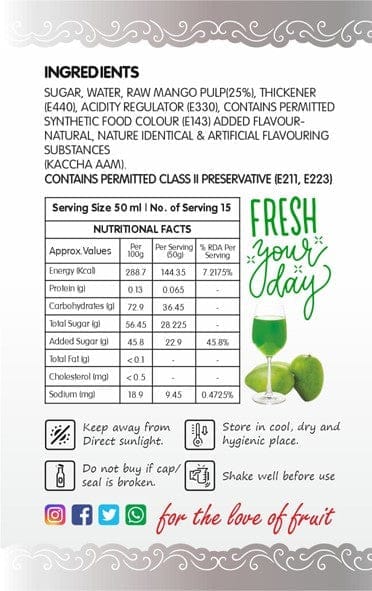 Frujoy Kaccha Aam Syrup 750ml | Raw Mango | For Fruit Mocktail | Cocktail | Falooda | Baking Essentials