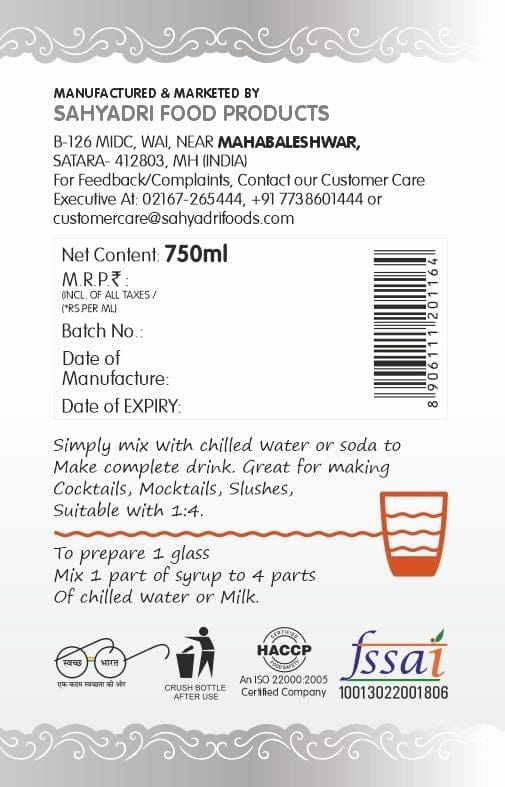 Frujoy Kesar Elaichi Syrup 750ml | For Fruit Mocktail | Cocktail | Gulab Sharbat | Falooda | RoseMilk | Baking Essentials