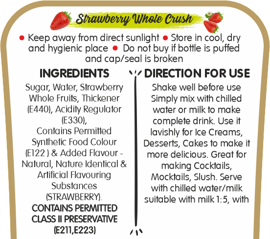 Frujoy Whole Strawberry Crush 750ml | High Fruit | For Fruit Mocktail | Cocktail | Milk Shake| Falooda | Baking Essentials