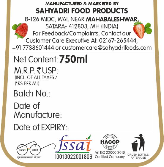 Frujoy Whole Strawberry Crush 750ml | High Fruit | For Fruit Mocktail | Cocktail | Milk Shake| Falooda | Baking Essentials