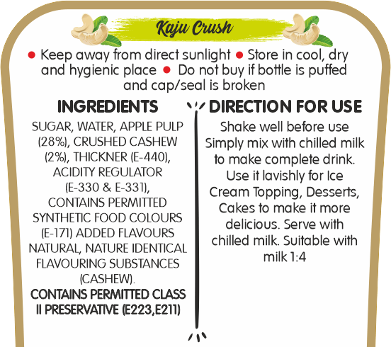 Frujoy Kaju Crush 750ml | For Fruit Mocktail | Cocktail | Cake | Baking Essentials | Juices | Beverages