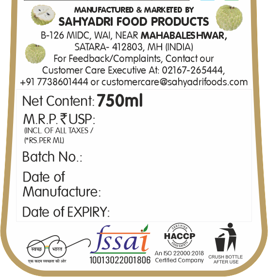 Frujoy Custard Apple Crush 750ml | For Fruit Mocktail | Cocktail | Cake | Baking Essentials | Juices | Beverages