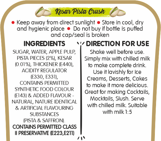 Frujoy Kesar Pista Crush 750ml | For Fruit Mocktail | Cocktail | Cake | Baking Essentials | Juices | Beverages