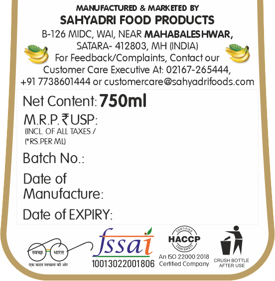 Frujoy Banana Crush 750ml | For Fruit Mocktail | Cocktail | Cake | Baking Essentials | Juices | Beverages