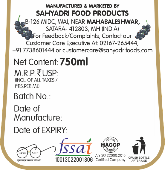 Frujoy Black Currant Crush 750ml | For Fruit Mocktail | Cocktail | Cake | Baking Essentials | Juices | Beverages