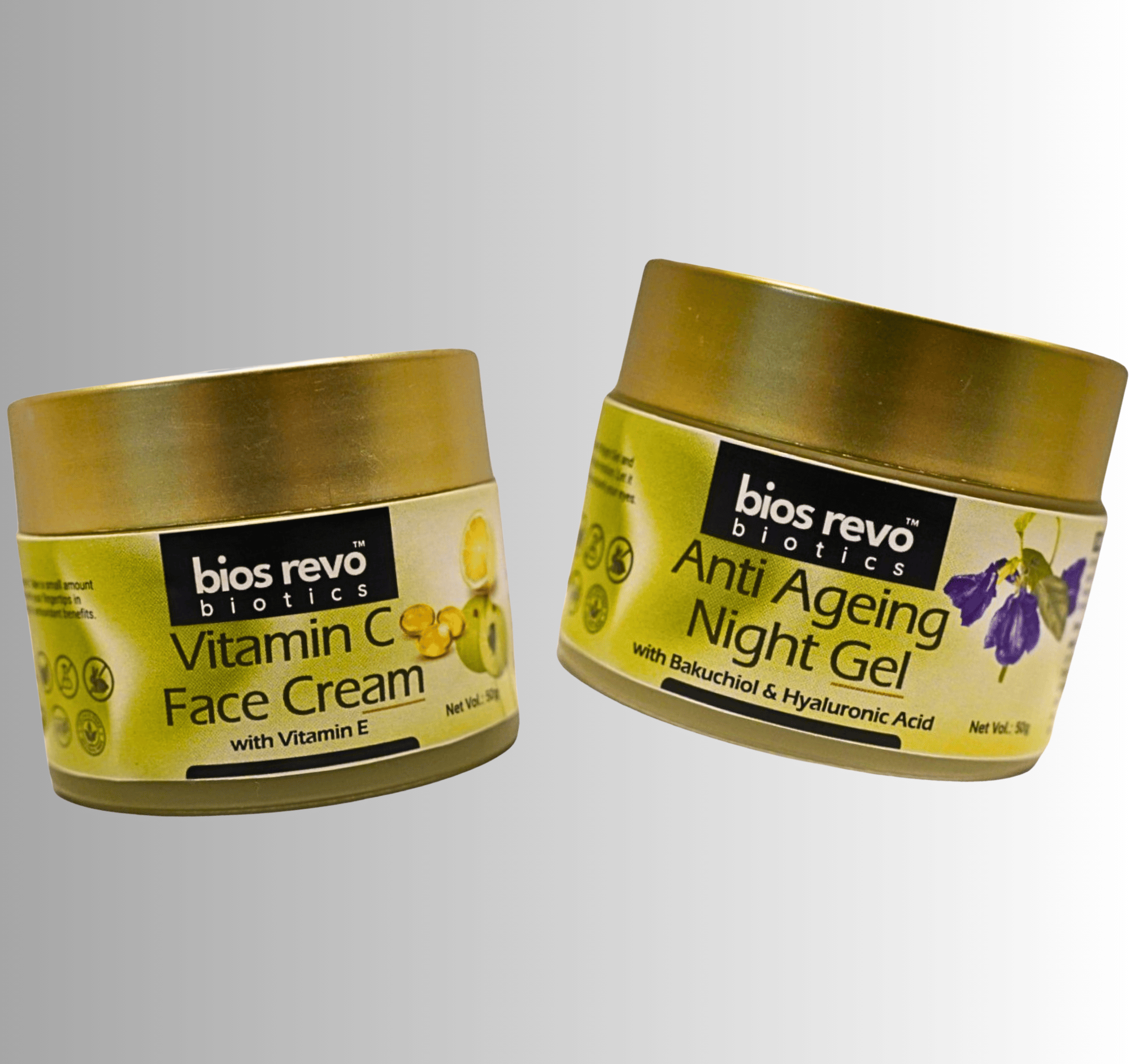 Bios Revo Biotics Vitamin C Face Cream 50g & Anti Ageing Night Gel 50g, Fades Pigmentation & Dark Spots, Reduces Skin Dullness, Oil Free & Lightweight, Combo (2) 100g
