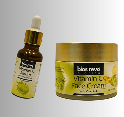 Bios Revo Biotics Vitamin C Face Cream 50g & Vitamin C Face Serum 30ml, For Glowing Skin, Fades Pigmentation & Dark Spots, Reduces Skin Dullness, Oil Free & Lightweight, Combo (2) 80g