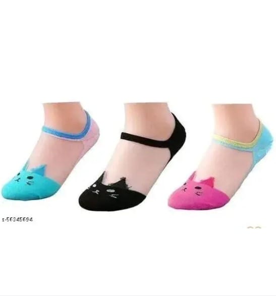 Trendy Women Kitty Net transparent Socks - Pack of 3 Pair