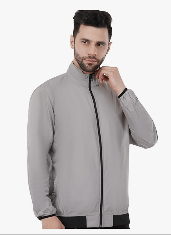Just Junkies Polyester Men's Solid Grey Windcheater Lightweight Jacket for Bikers, Cycling, Trekking