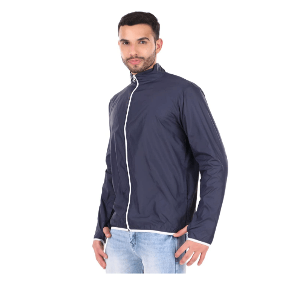 JUST JUNKIES Polyster Men's Solid Navy Blue WindCheater Lightweight Jacket for Bikers, Cycling, Treeking